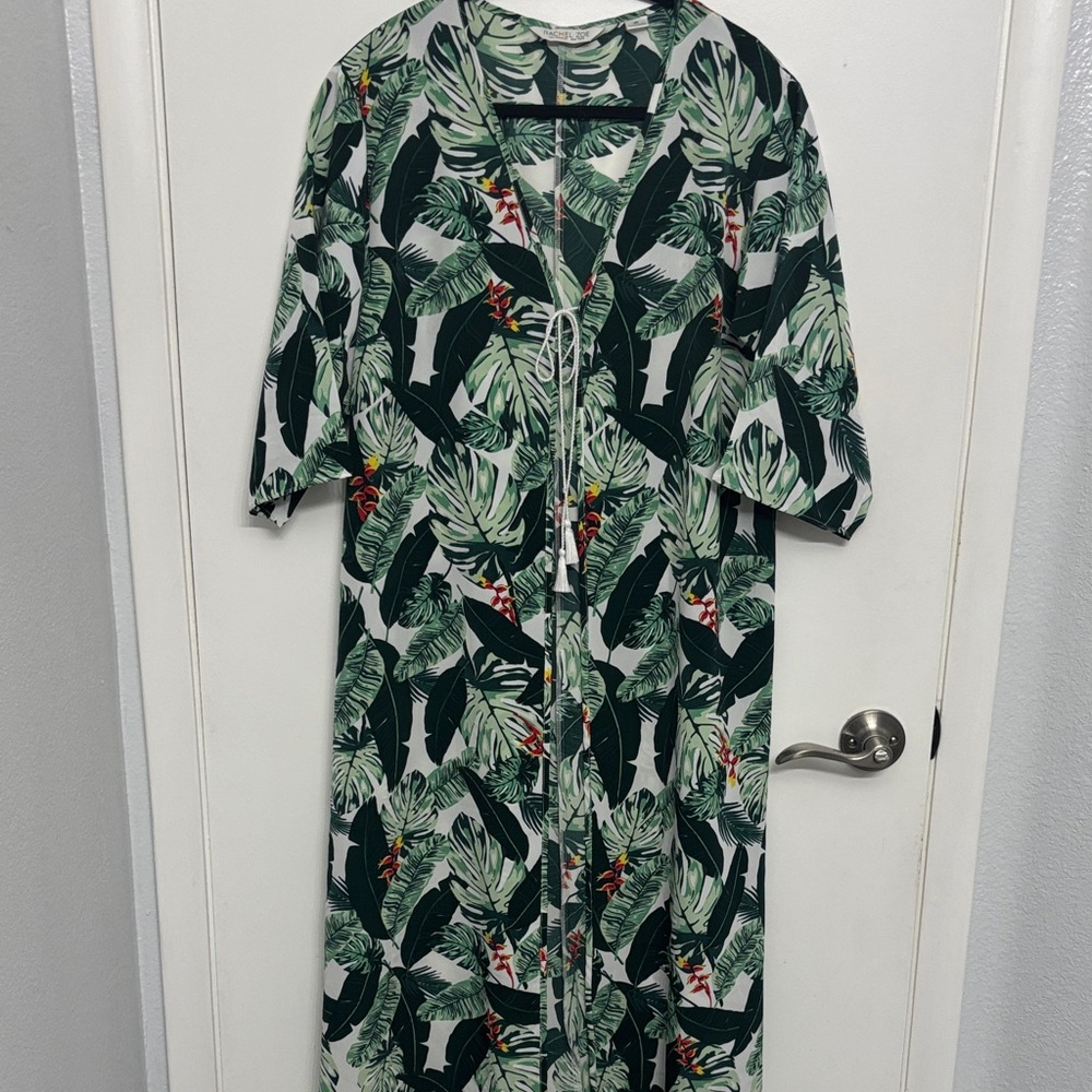Rachel Zoe Leaf Print kimono in Green and White